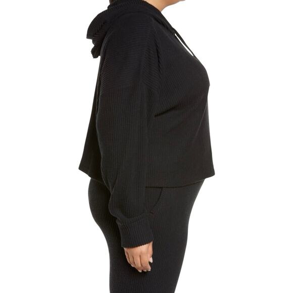 Zella Sloane Cozy Ribbed Black Hoodie Women's Plus Size 3X Cropped Athleisure - Picture 3 of 13